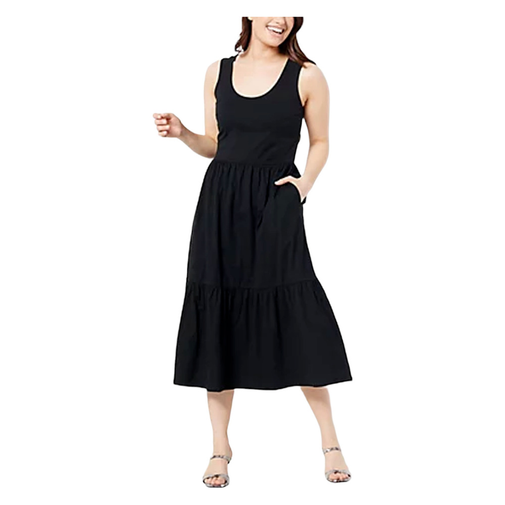 Encore by Idina Menzel Tiered Midi Dress Black - Regular
